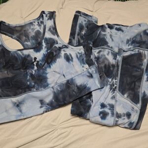 Aeropostale Blue Tie-Dye Active Crop Top Yoga 2pc Set Large